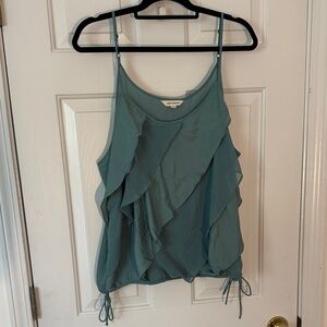 Lucky Brand Dusty Teal Blue/Green Ruffle Tank Top